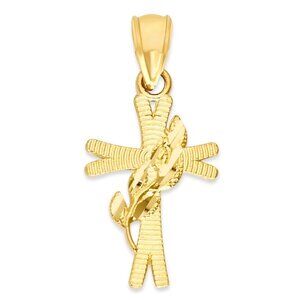 14k Solid Gold Cross Pendant with Laurel: Christian Jewelry Gift